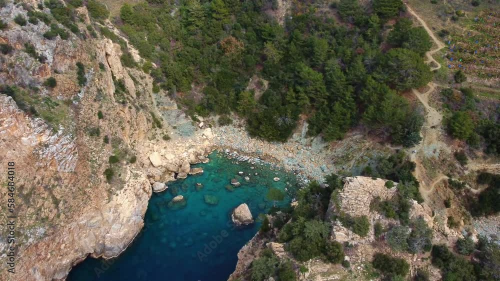 Aerial view of turquoise clear water in a small bay. Aerial view of turquoise clear water in a small bay.
