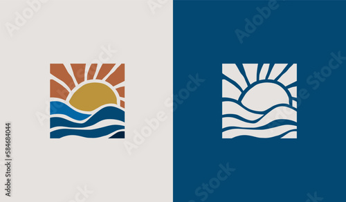Sunset Sun wave Logo Template. Universal creative premium symbol. Vector illustration