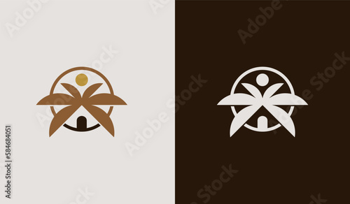 Palm House Tree Summer Tropical. Universal creative premium symbol. Vector sign icon logo template. Vector illustration