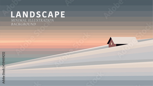landscape background barn house sunset at winter minimal landscape vector illustration background wallpaper banner billboard