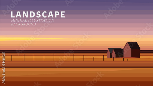 landscape house in the middle of the meadow at sunset landscape vector illustration background wallpaper banner billboard