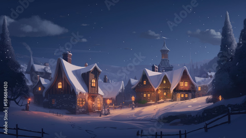 Weihnachtliches Dorf im Winter, Generative AI