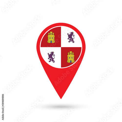Map pointer with Castile and Leon flag, autonomous community of Spain. Vector illustration. Free Download Map pointer with Castile and Leon flag, autonomous community of Spain. Vector illustration. - GFXLoad