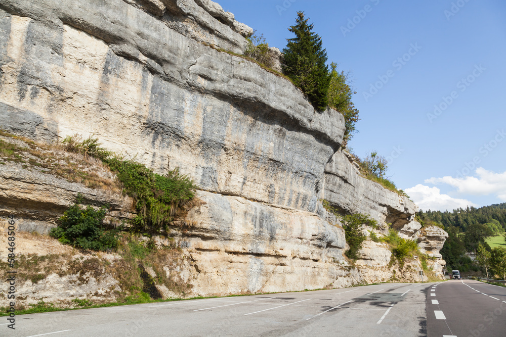 Rocky Jura mountains in France near Pontarlier.