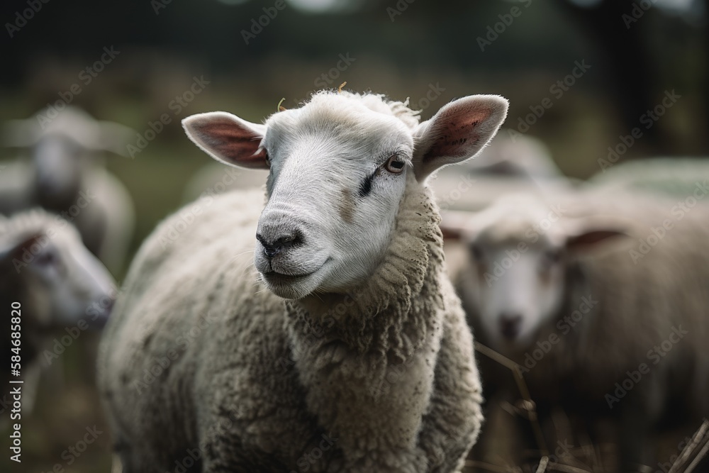 wholesome, pure bred Farmyard sheep. Generative AI
