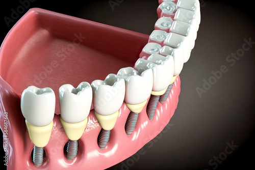 Full jaw model showing dentures for dental implantology, created with generative ai