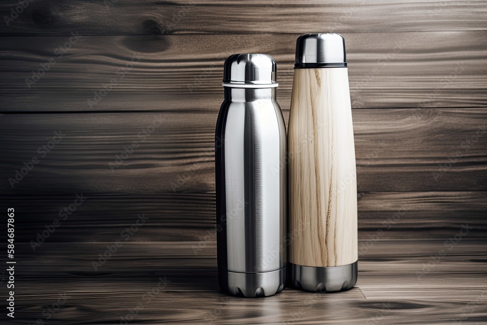 Illustrazione Stock Reusable, environmentally friendly thermoses made of stainless steel in