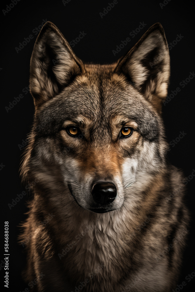 Generative AI of a portrait of a wolf. Generative AI of a portrait of a wolf.