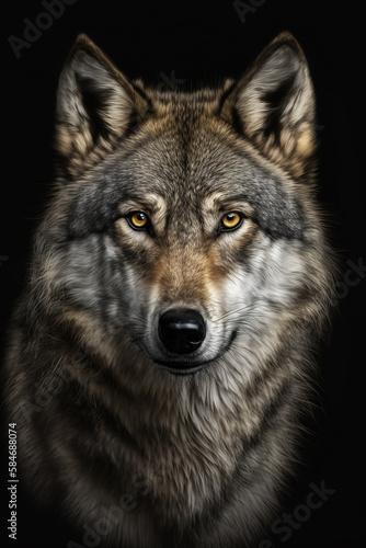 Generative AI of a portrait of a wolf. 