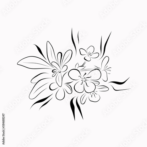 Continuous line drawing. line art apple blossom Vector