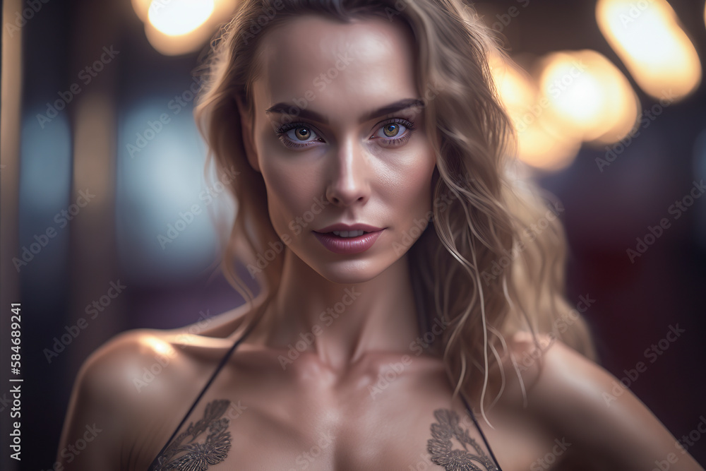 Close up portrait of gorgeous skinny cute lovely her she girl in salon relaxing of aroma sensitive procedure clear clean concept in bra, ai generative Close up portrait of gorgeous skinny cute lovely her she girl in salon relaxing of aroma sensitive procedure clear clean concept in bra, ai generative
