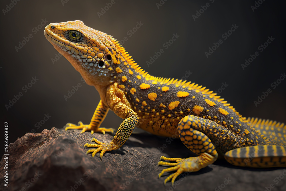 Fototapeta premium A yellow spotted lizard with generative AI technology