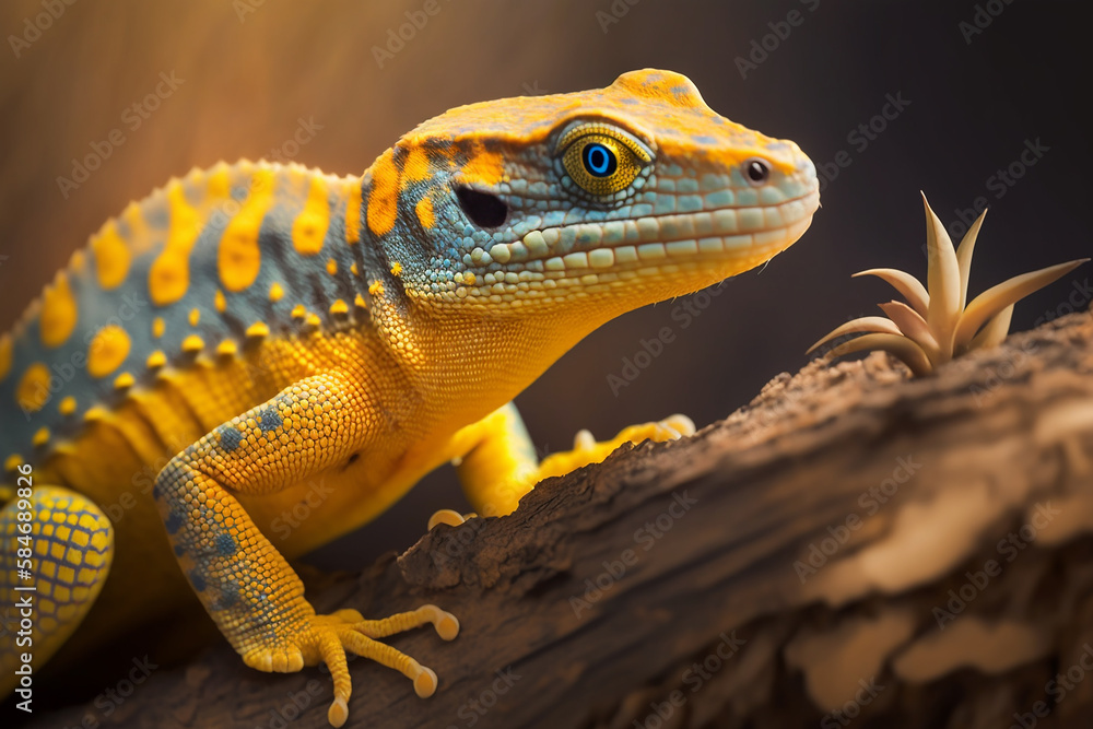 Obraz premium A yellow spotted lizard with generative AI technology