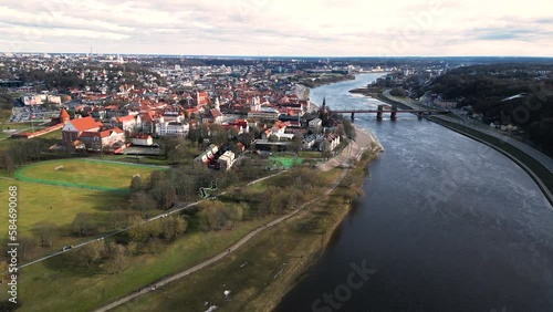 Landscape view of Santaka valley, Kaunas castle, aerial photo