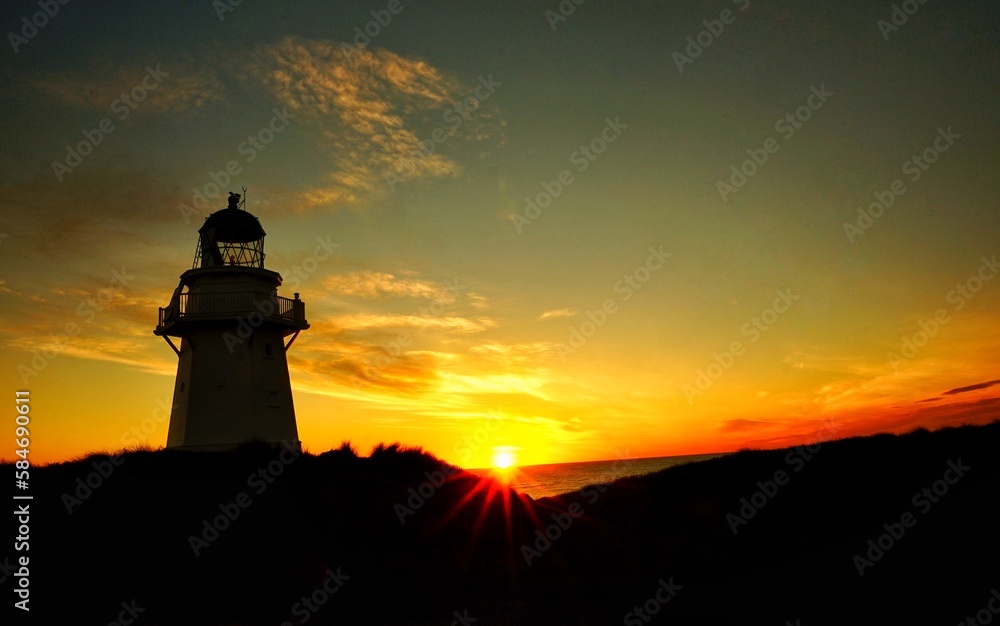 Sunrise at the lighthouse of the easternmost point in New Zealand.