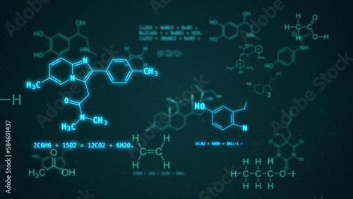 Blue futuristic chemical structural formulas. Health care and science. Medical innovation loop background design. Geometric abstract background with hexagons. Medicine, science and technology.