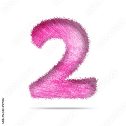 Number 2 design with realistic pink fur texture