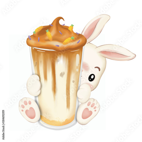 easter bunny with coffee isolation.