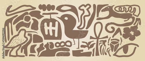 Matisse art background vector. Abstract natural hand drawn pattern design with flowers, bird, eye, leaf. Simple contemporary style illustrated Design for fabric, print, cover, banner, wallpaper.