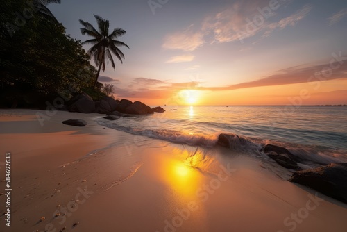 sunset on the tropical beach, generative AI