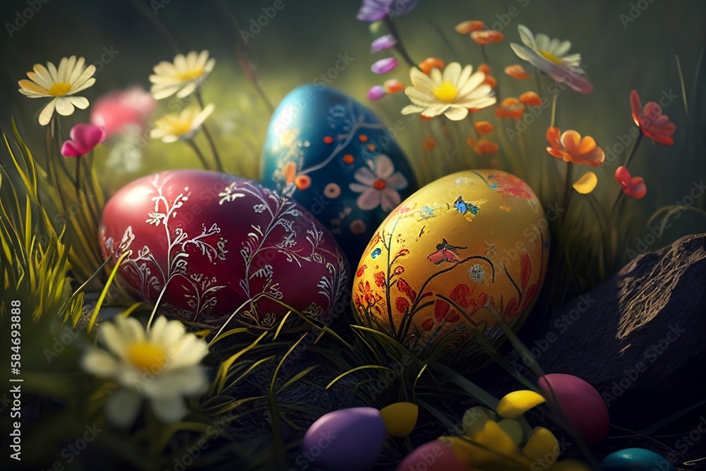 easter eggs in the grass easter eggs in the grass