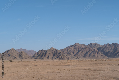 Sinai mountains at daytime  blue sky  top view of the mountains  colorful canyon at sunset in Egypt sunny day  landscape