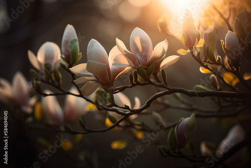 Magnolia flower in the garden. Genetive AI