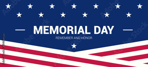 blue background for banner memorial day template with american flag