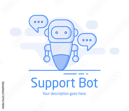 Customer support service with artificial intelligence, chatbot, support bot, robot icon thin line vector illustration