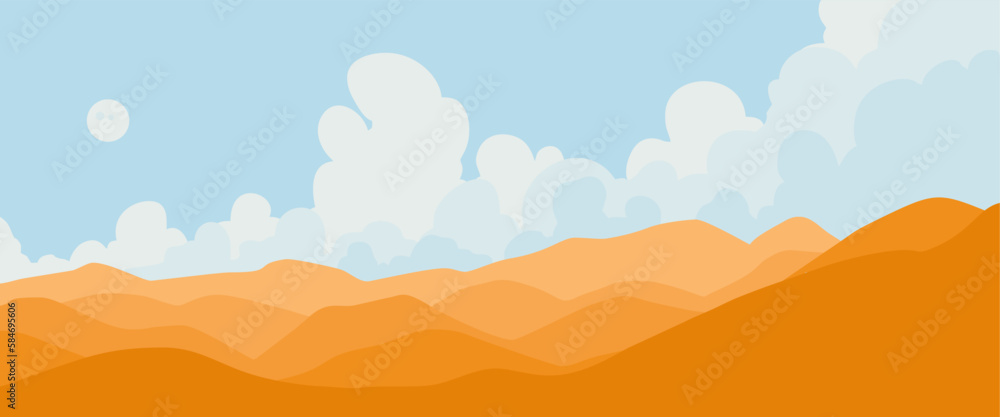 A desert landscape with a blue sky and clouds.vector illustration