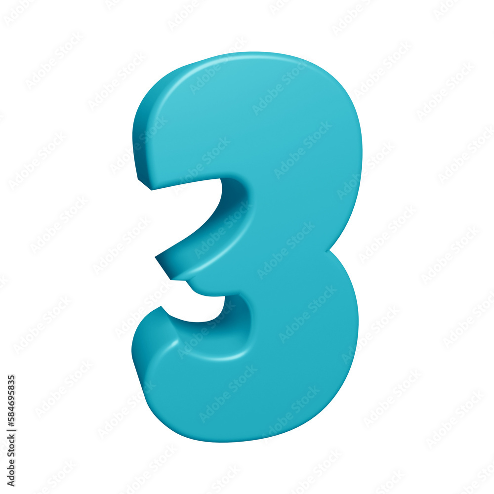 Blue number 3 in 3d rendering for math, business and education concept Blue number 3 in 3d rendering for math, business and education concept