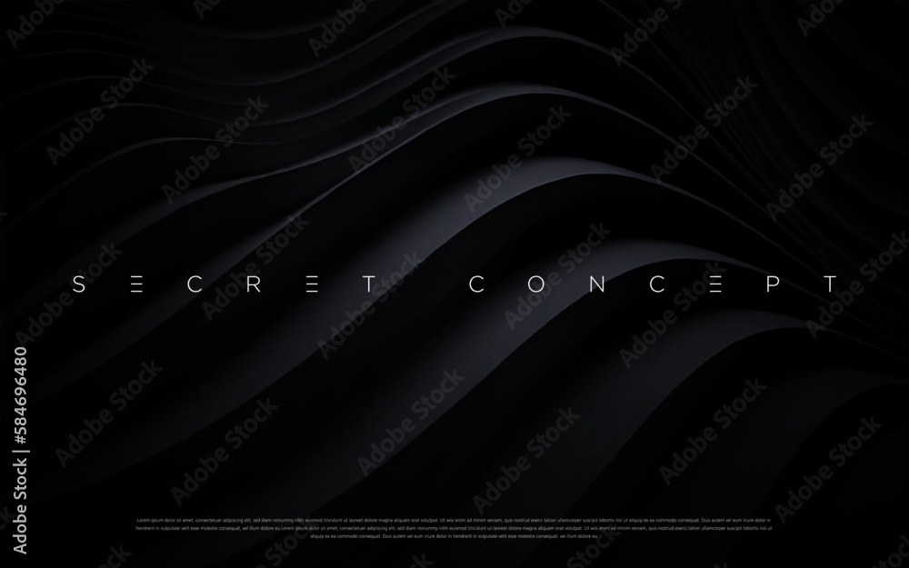 Abstract futuristic dark black background with waved design. Realistic 3d wallpaper with luxury flowing lines. Elegant backdrop for poster, website, brochure, banner, app etc… vector illustration