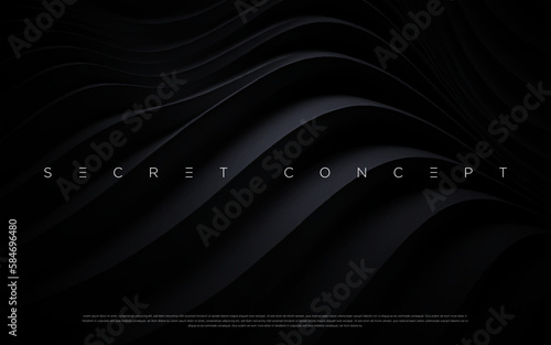 Abstract futuristic dark black background with waved design. Realistic 3d wallpaper with luxury flowing lines. Elegant backdrop for poster, website, brochure, banner, app etc… vector illustration
