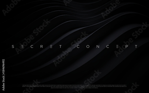 Abstract futuristic dark black background with waved design. Realistic 3d wallpaper with luxury flowing lines. Elegant backdrop for poster, website, brochure, banner, app etc… vector illustration