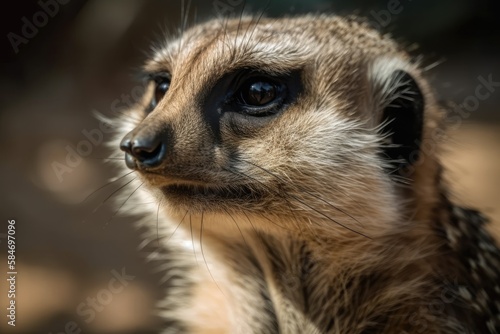 close up of a meerkat's face. Generative AI © AkuAku