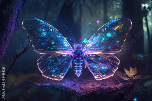 Night glowing butterflies on dark abstract background. (ai generated) © ImagineDesign