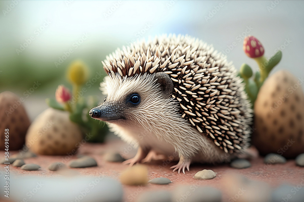 Obraz premium Hedgehog on the ground. Generative AI. 