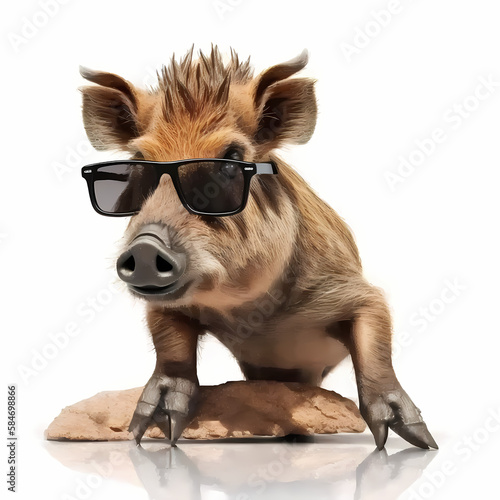 Wildboar with Leather Jacket and Cool Eye Glasses. Generative AI