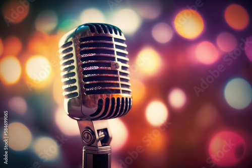 Sing - Microphone For Live Karaoke And Concert - Retro Mic With Defocuse Background (ai generated)