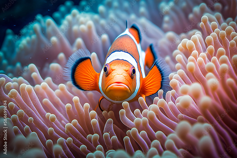 Nemo fish on the reef. Generative AI. Nemo fish on the reef. Generative AI.