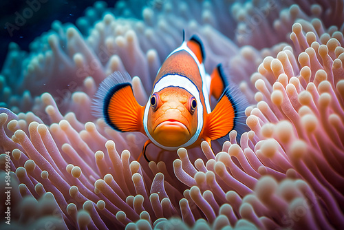 Nemo fish on the reef. Generative AI.