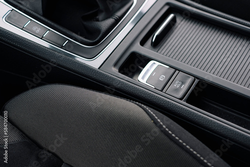Modern car interior, control details, aluminum,  car multimedia shown in the car interior.