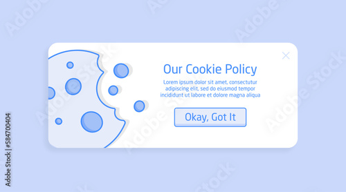 Internet website pop-up for cookie policy notification, Our cookie policy
