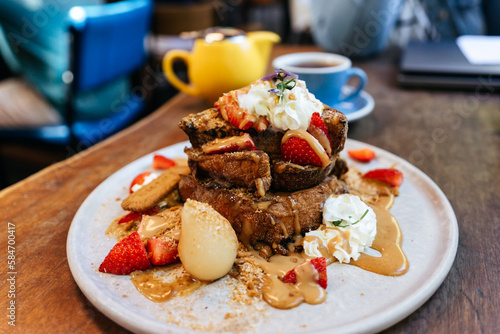 Breakfast dish of French Toast at a cafe in Perth, Australia