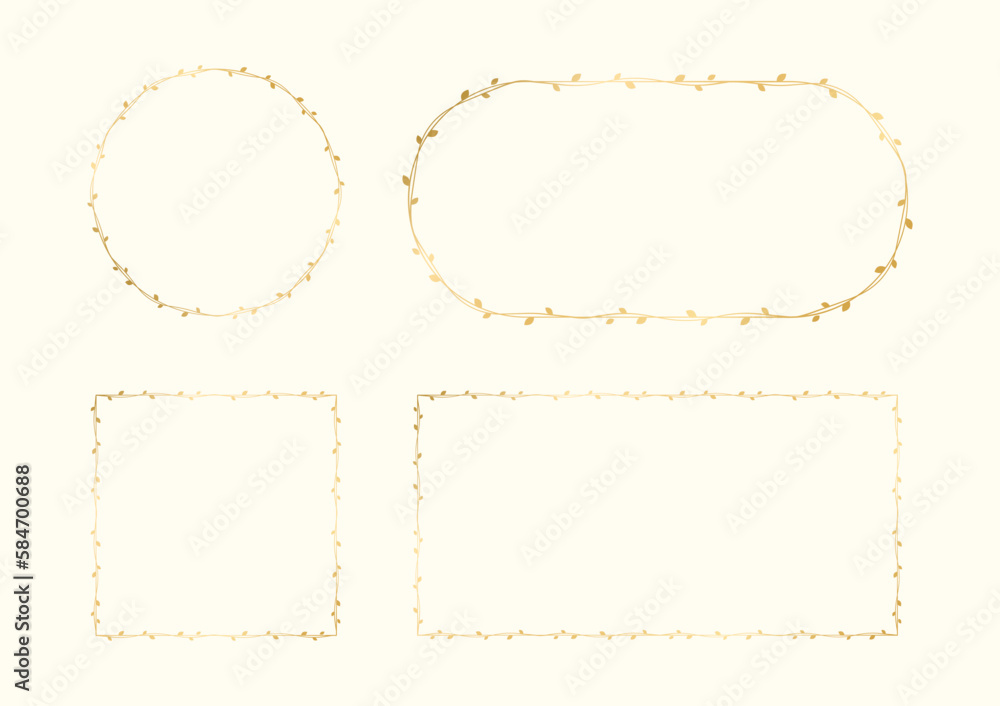 Gold vine frame wedding elegant wreath set. Golden frame with botanical design. Vector isolated illustration. Gold vine frame wedding elegant wreath set. Golden frame with botanical design. Vector isolated illustration.
