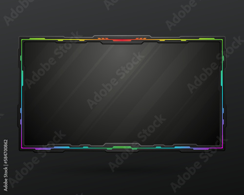 Futuristic black stream overlay game gui screen panel frame with RGB colorful gradient border