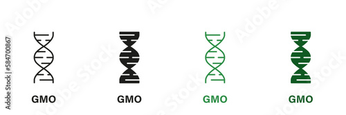 Gmo Silhouette and Line Icon Color Set. Genetically Modified Symbol. Only Eco Natural Organic Product. Gmo Black and Green Sign. Natural Healthy Food Concept. Isolated Vector Illustration