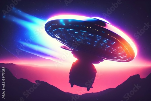 abstract image spaceship ufo and astrology concept in night sky, infinite space - generative ai
