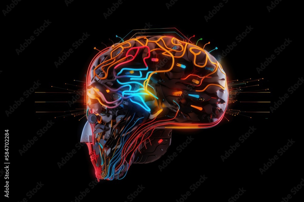 Colorful Glowing Robotic Brain, generative AI Colorful Glowing Robotic Brain, generative AI