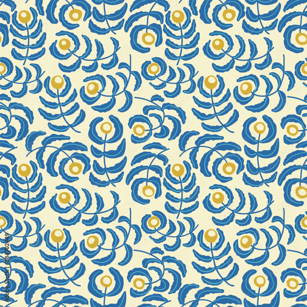 Fototapeta premium flowers abstract shapes vector seamless pattern. Matisse minimal style. Floral botanical contemporary background